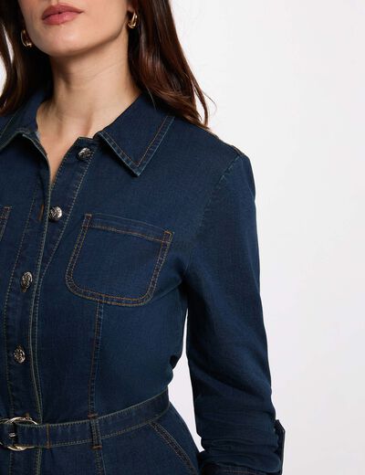 Korte aansluitende jurk ruw denim vrouw