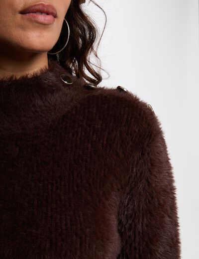 Pull court ajusté marron foncé femme