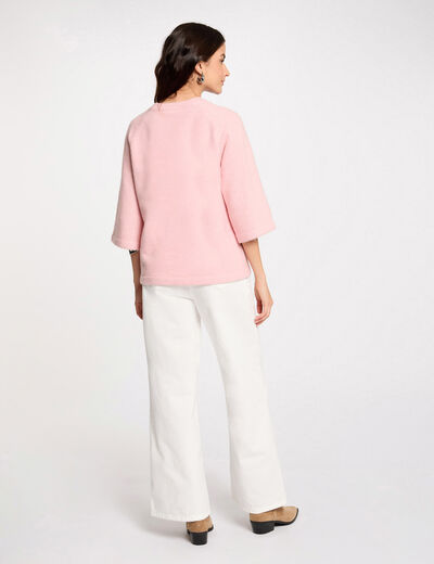Pull manches 3/4 oversize rose poudrée femme