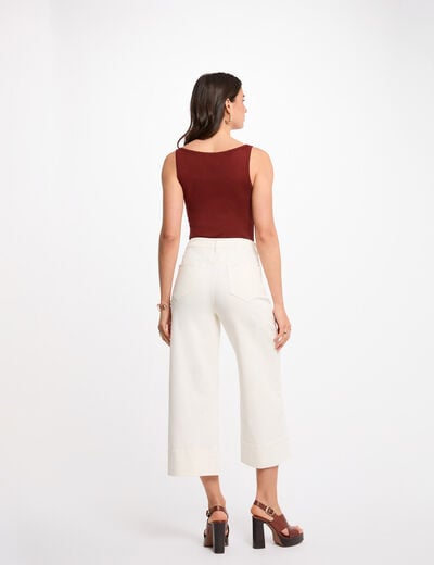 T-shirt cintr&eacute; col rond marron cognac femme