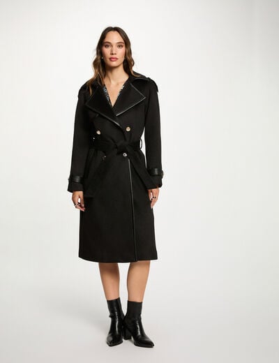 Trench ajusté col tailleur noir femme