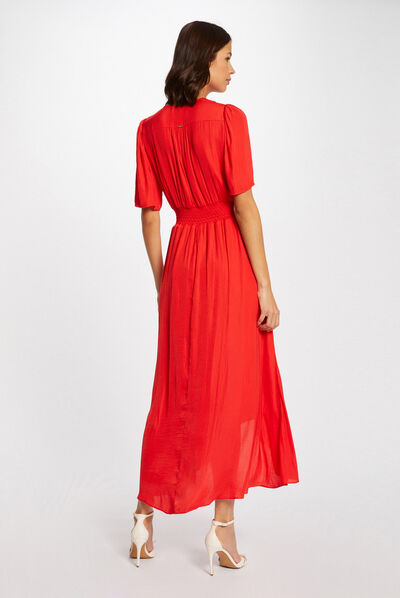 Robe longue droite asymétrique rouge femme