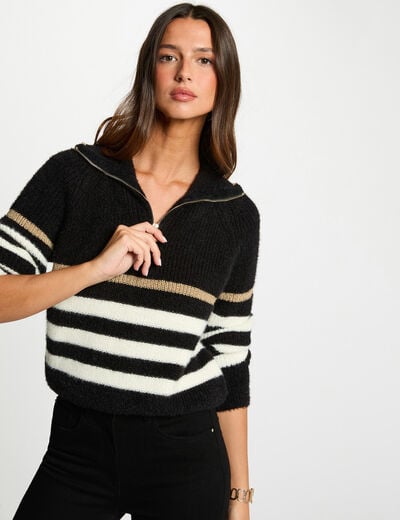 Pull col camionneur noir femme
