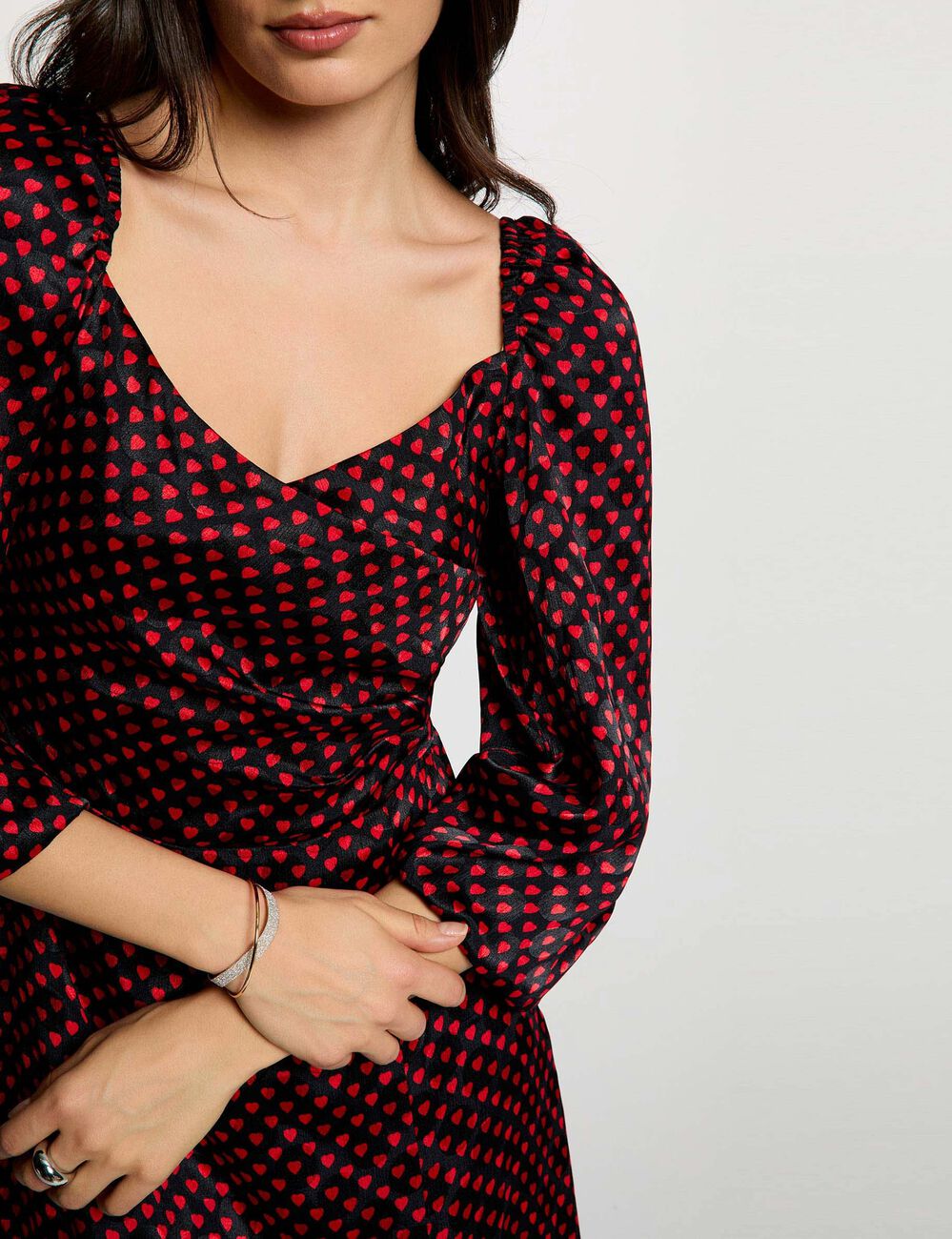 Robe satin&eacute;e manches bouffantes multicolore femme