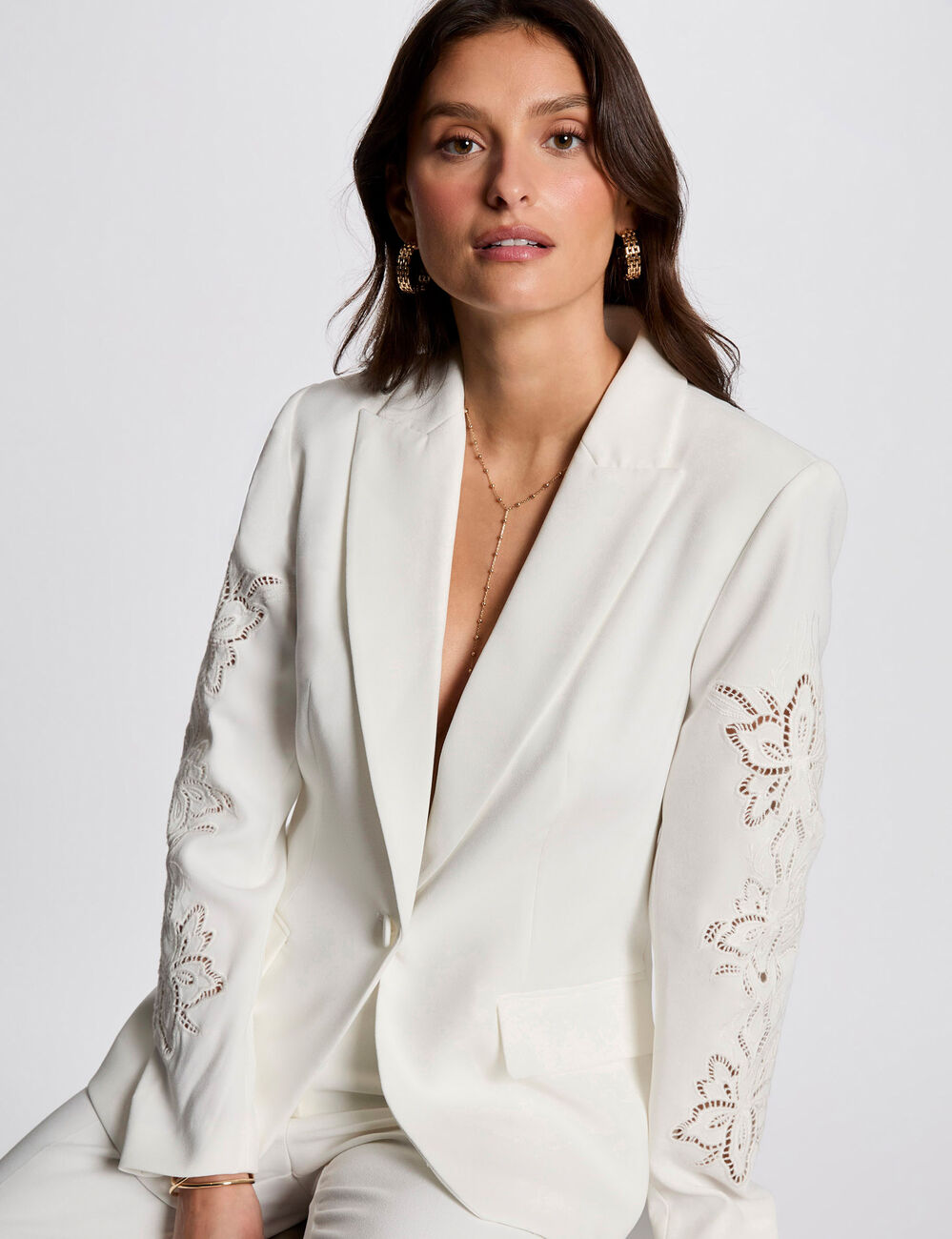 Blazer met kanten mouwen helder wit vrouw