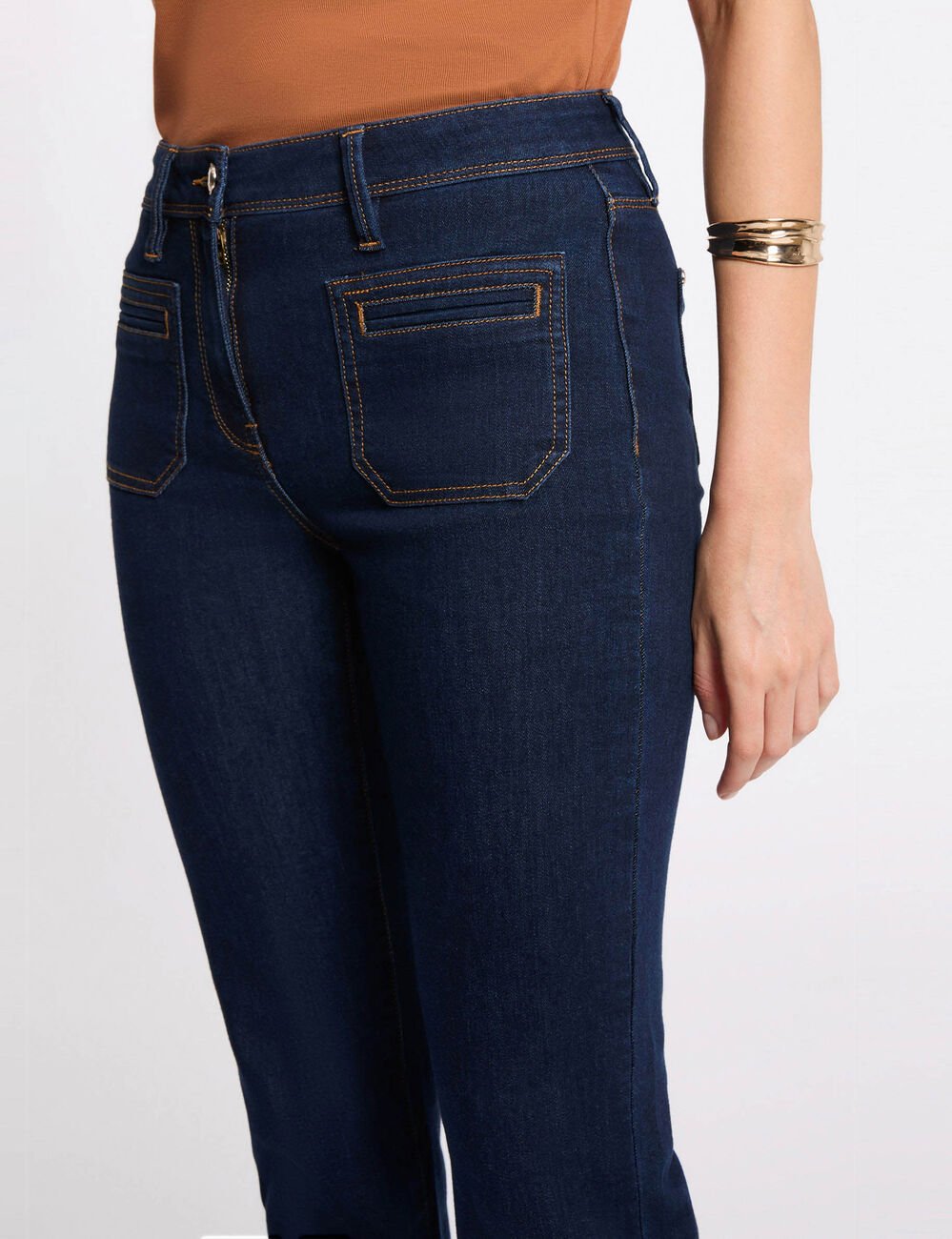 Bootcut jeans met hoge taille ruw denim vrouw