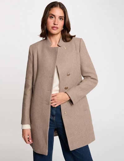 Manteau ajusté strass beige femme