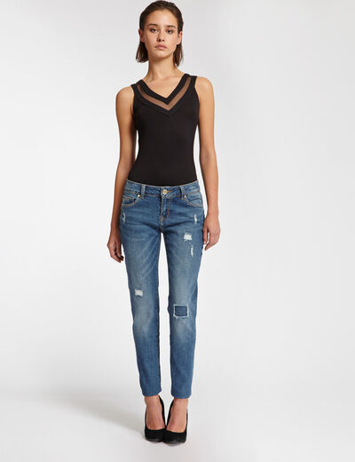 Jersey en tule top zwart vrouw