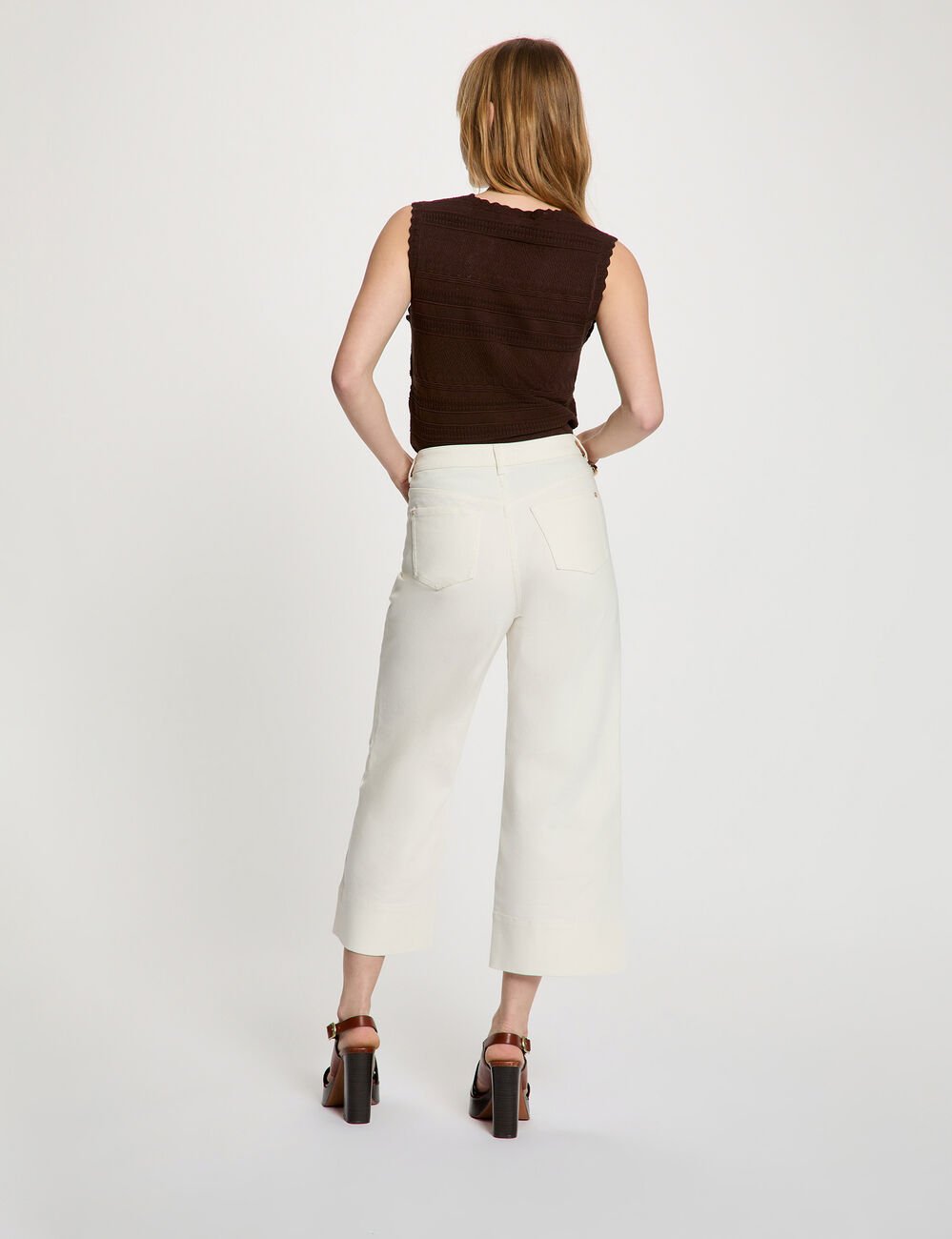 Wijde high-waist broek helder wit vrouw