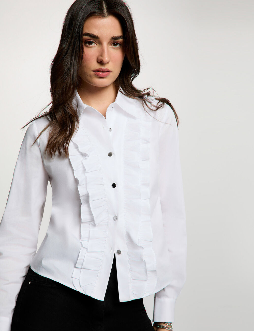 Chemise droite col &agrave; revers blanc femme