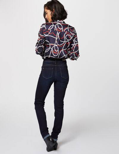 Jeans slim standaard-taille met zakken ruw denim vrouw