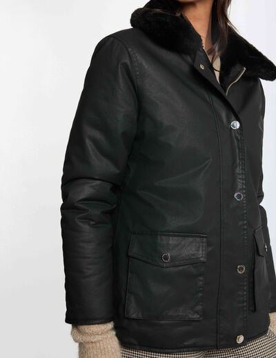 Parka enduite reversible noir femme
