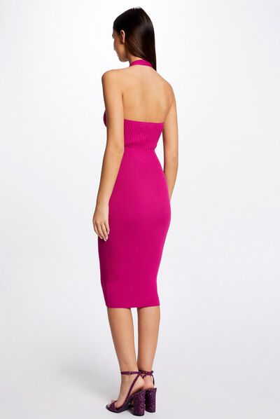 Robe pull ajustée dos ouvert framboise femme