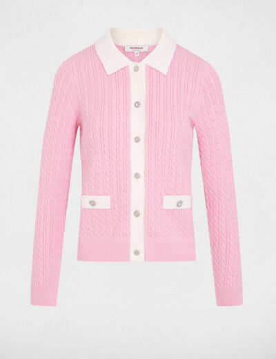 Gilet ajust&eacute; col &agrave; revers rose clair femme