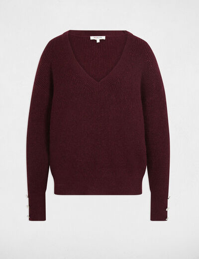 Pull col en V oversize prune femme