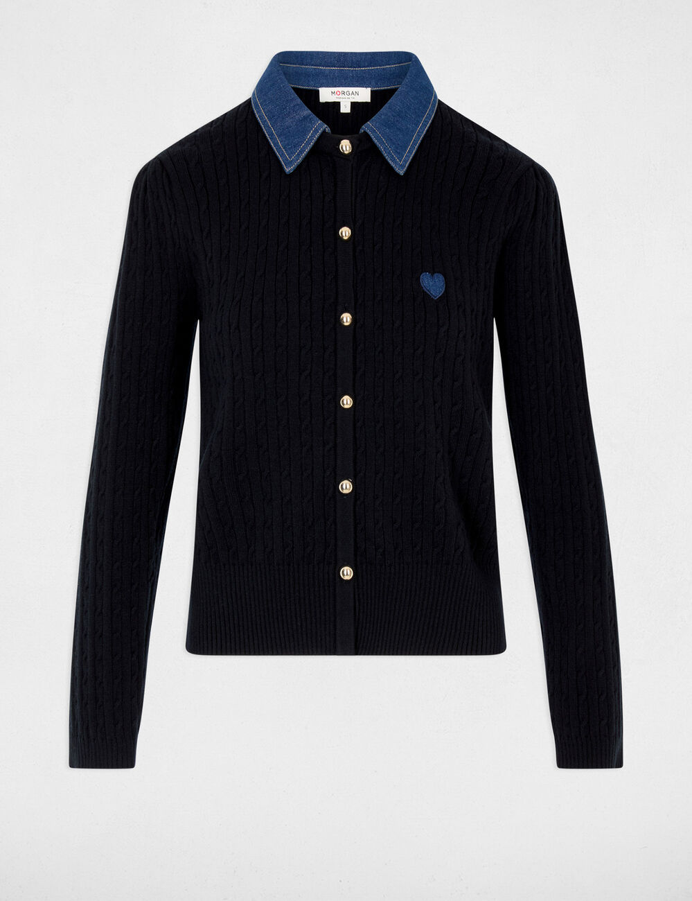 Trui met reverskraag en knopen marineblauw vrouw