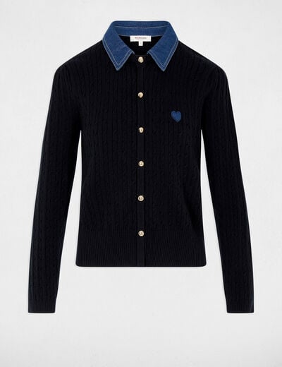 Trui met reverskraag en knopen marineblauw vrouw