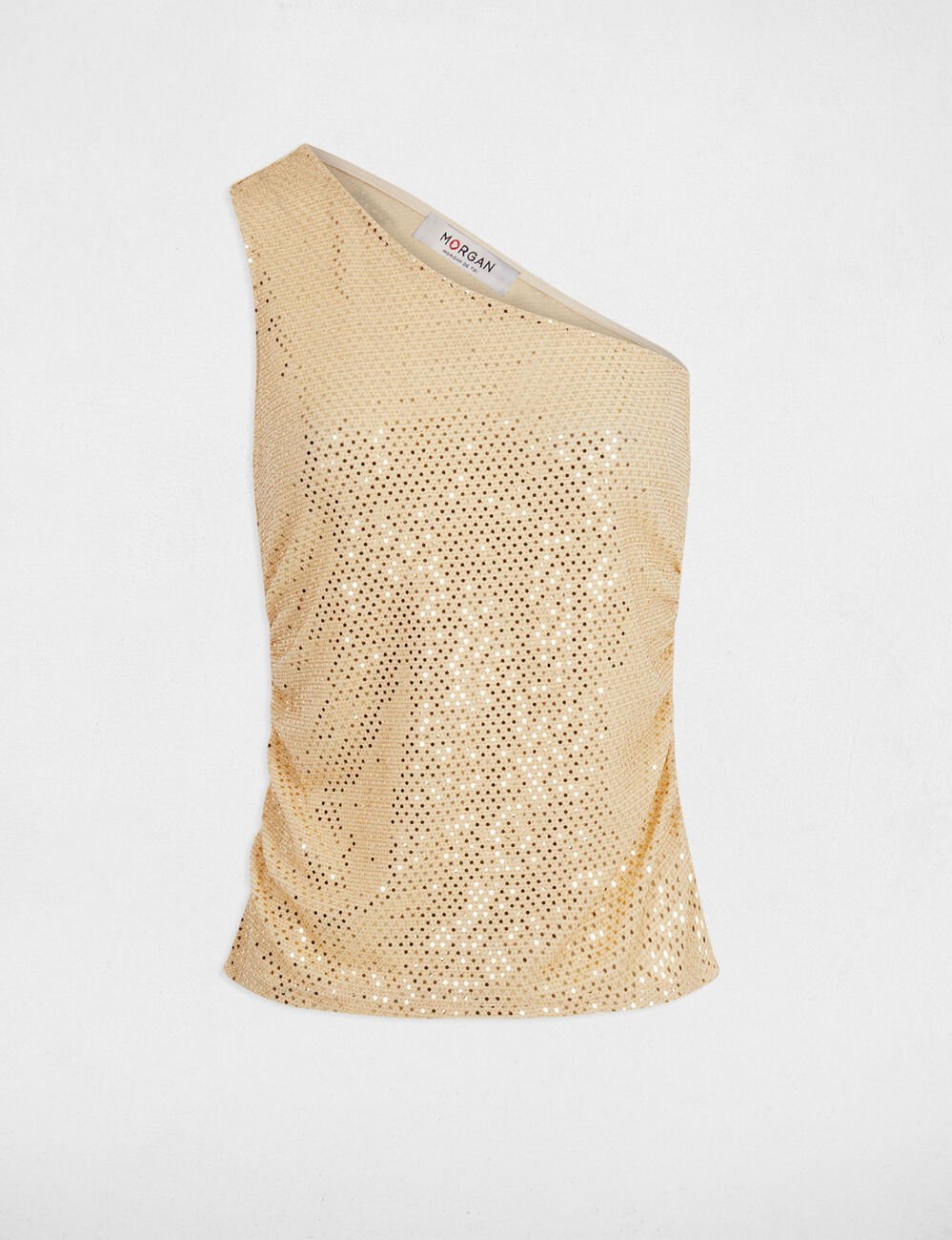 Top asymétrique strass couleur argent femme