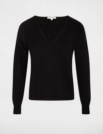 Pull manches longues à strass noir femme