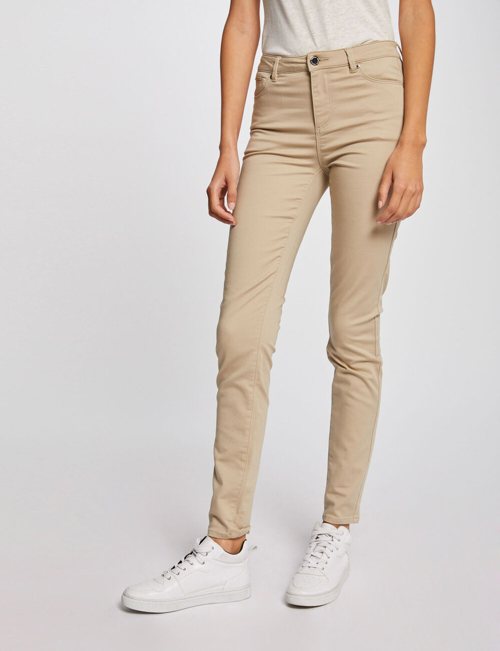 Pantalon slim taille standard sable femme