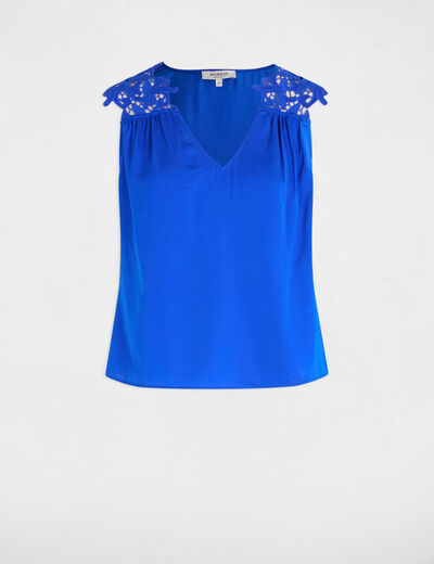 Mouwloze top met kant bleu electrique vrouw