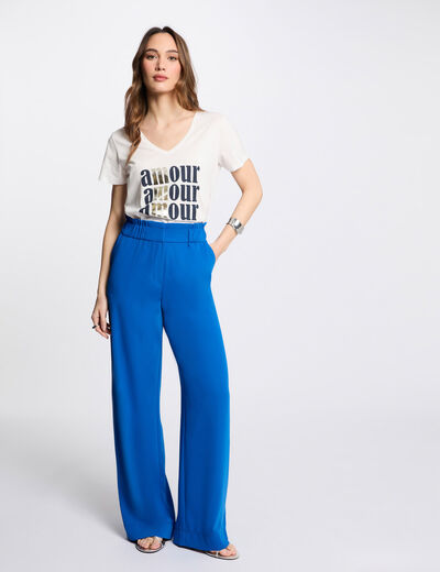 Wijde broek met plooien bleu electrique vrouw