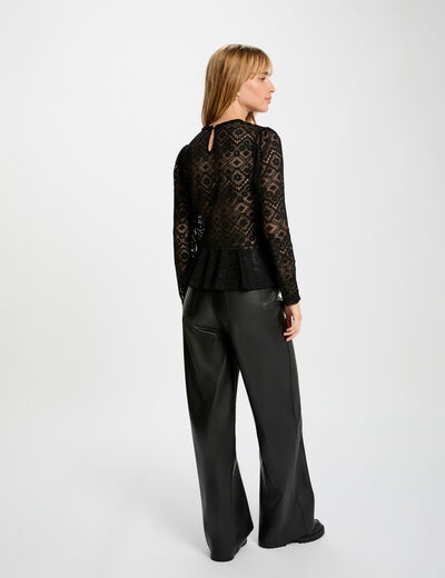 Getailleerd kanten T-shirt zwart vrouw