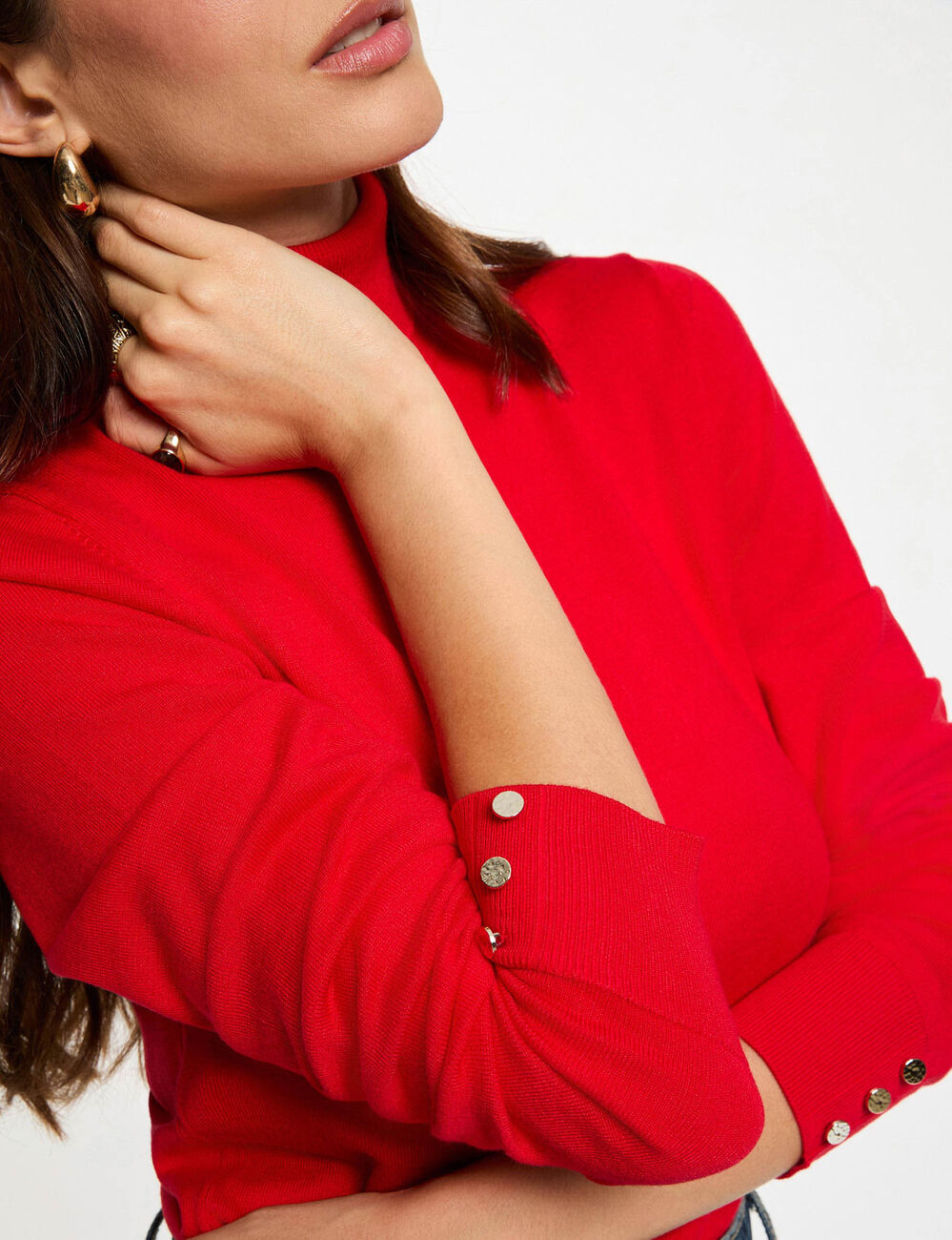 Pull col roul&eacute; rouge femme
