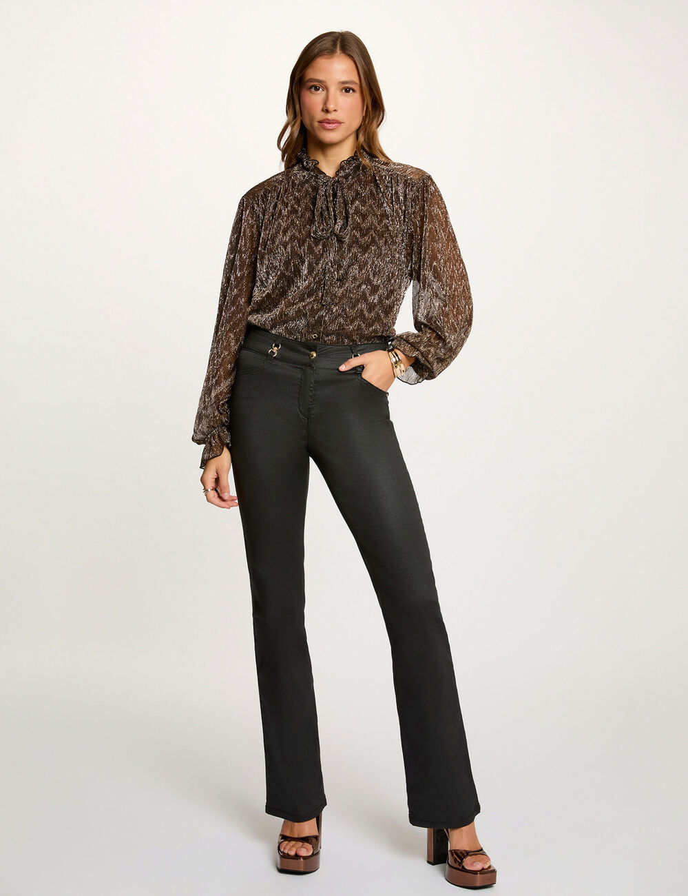 T-shirt col lavallière jaune or femme