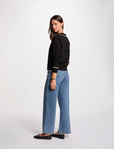 Pull col polo noir femme
