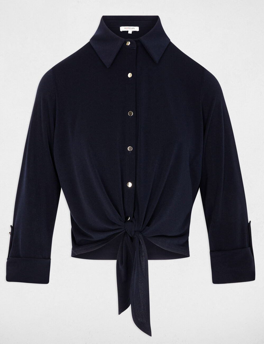 Chemise col &agrave; revers bleu marine femme