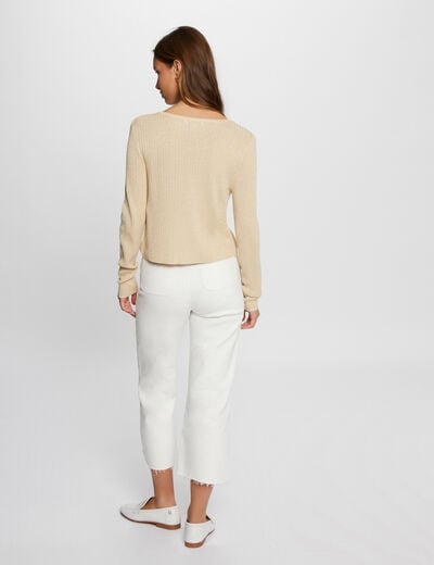 Gilet manches longues col en V jaune or femme