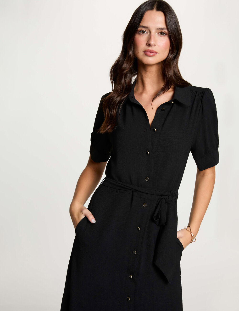 Jurk met pofmouwen in tricot zwart vrouw