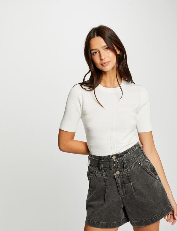 pull col rond manches courtes ivoire femme Pull col rond manches courtes ivoire femme