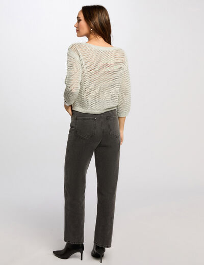 Pull manches 3/4 ajouré vert clair femme