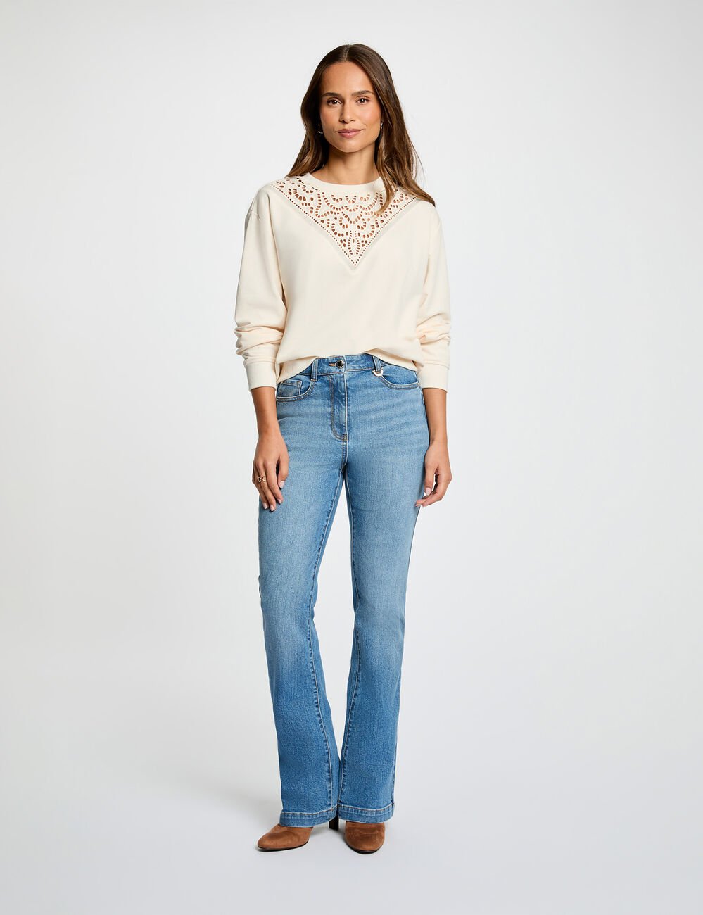 T-shirt met lange mouwen ivoor vrouw