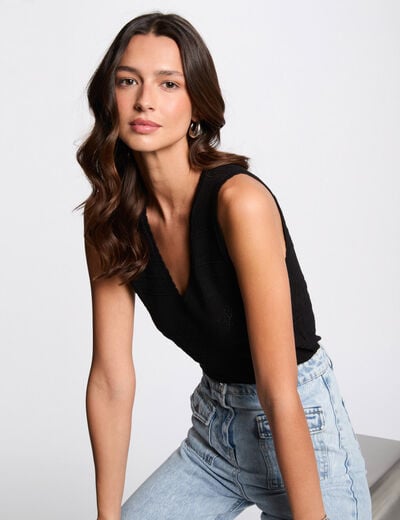 Gebreide top met V-hals zwart vrouw