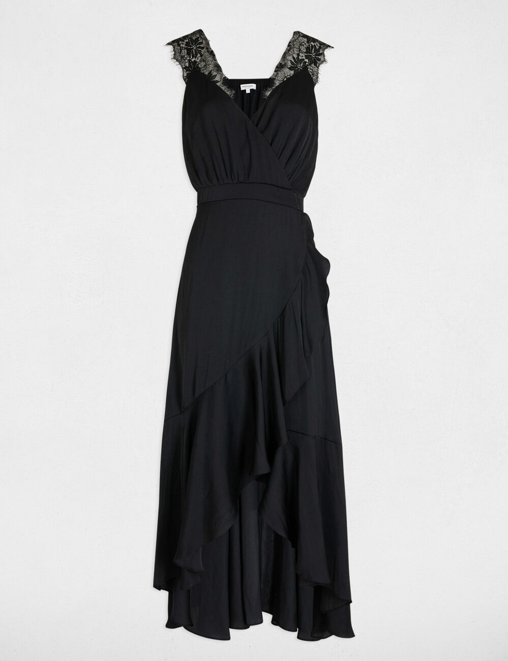 Robe longue droite fluide noir femme
