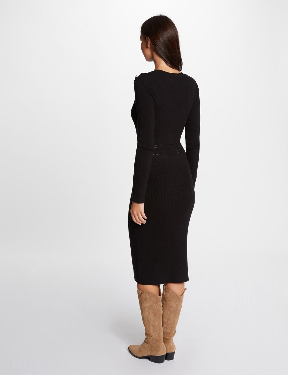 Robe tricot midi ajust&eacute;e noir femme