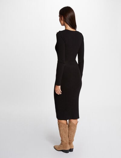Robe tricot midi ajust&eacute;e noir femme