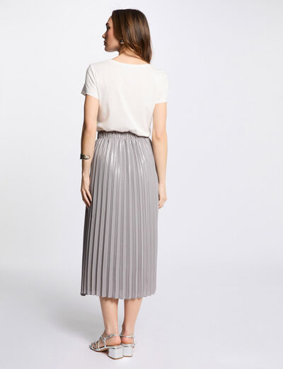 Jupe longue plissée couleur argent femme
