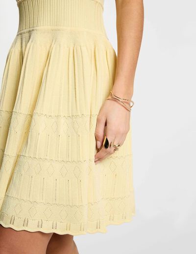 Robe tricot courte col v jaune pastel femme