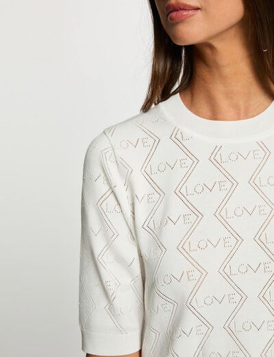 Ajoureerde trui met 3/4-mouwen helder wit vrouw