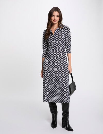 Robe midi droite imprimée bleu marine femme