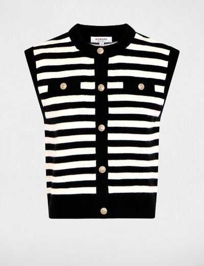 Gilet ray&eacute; sans manches ivoire femme