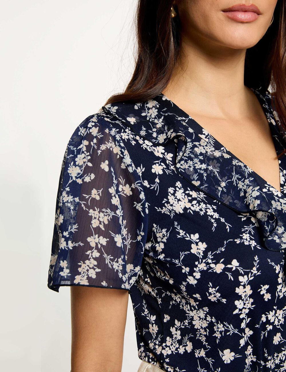 Chemise voile col v bleu marine femme