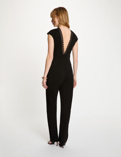 Kant jumpsuit met V-hals zwart vrouw