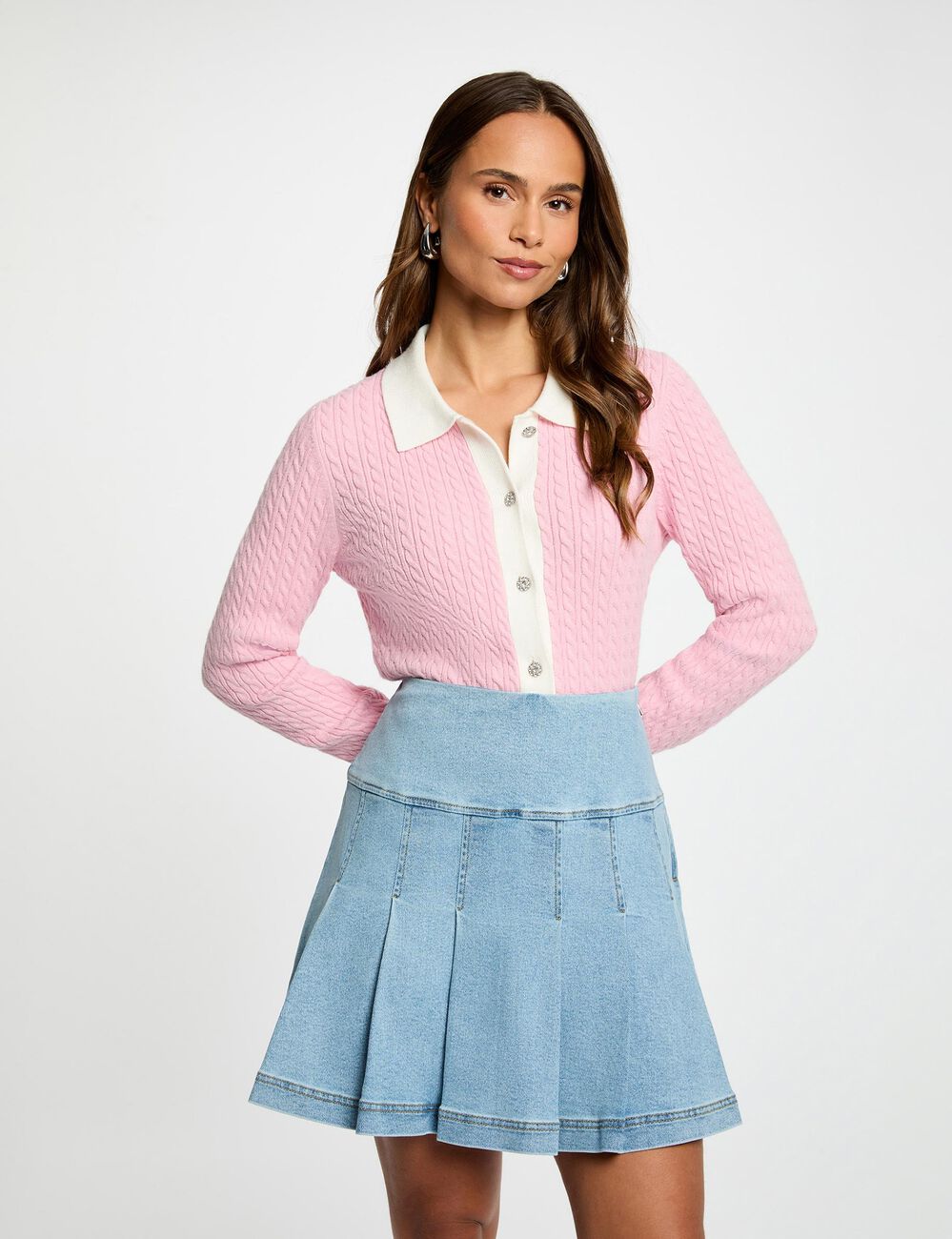 Geplooide korte rok stone washed denim vrouw