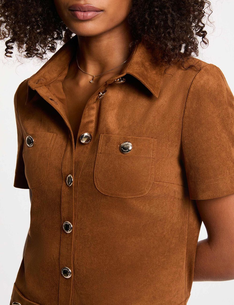 Robe courte cache-coeur marron cognac femme