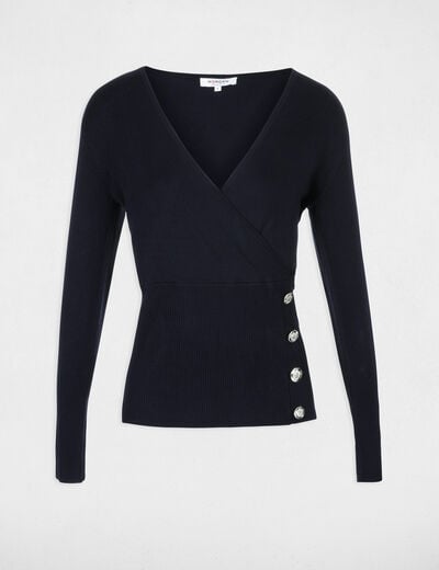 Trui met lange mouwen en gekruiste kraag marine vrouw